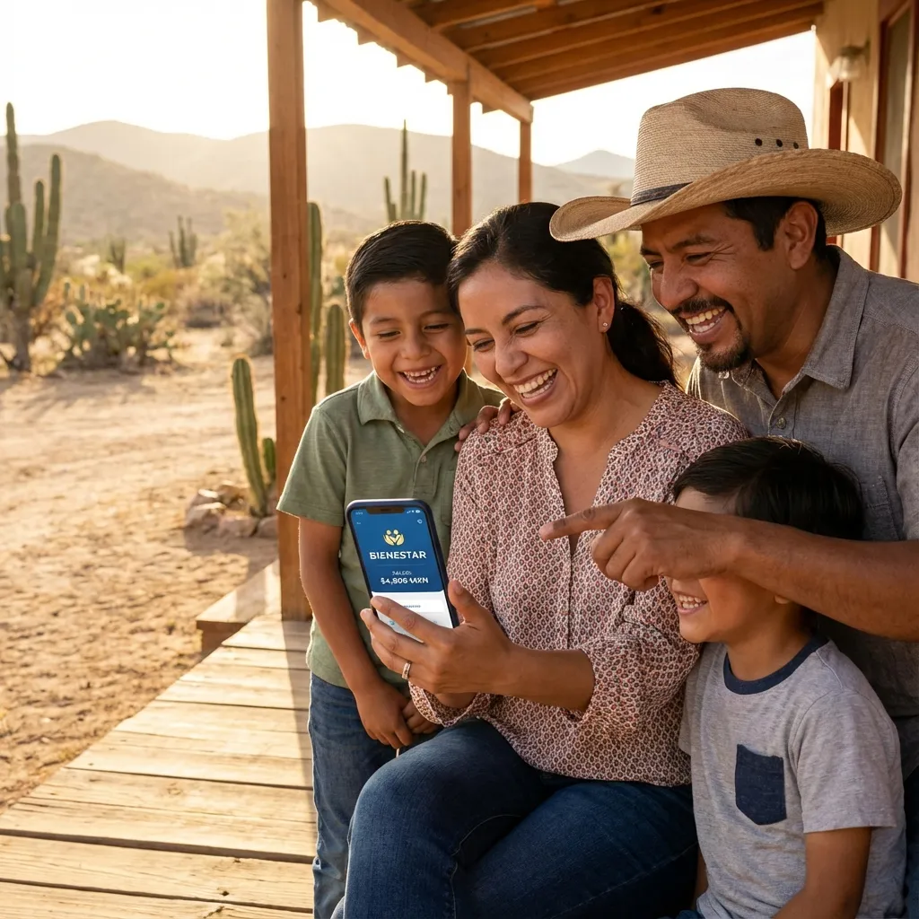 Familia usando app Bienestar en Baja California