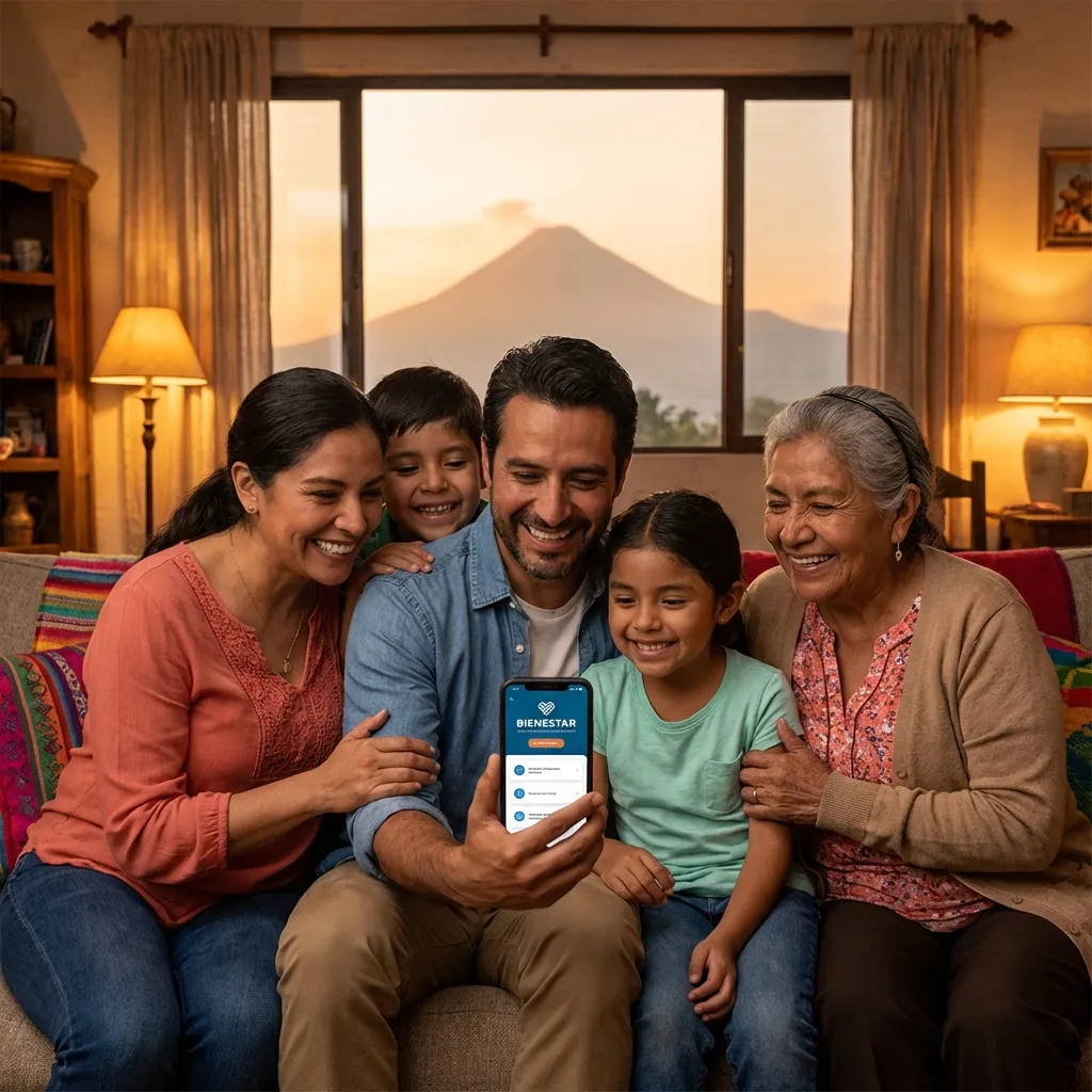 Familia usando app Bienestar en Colima