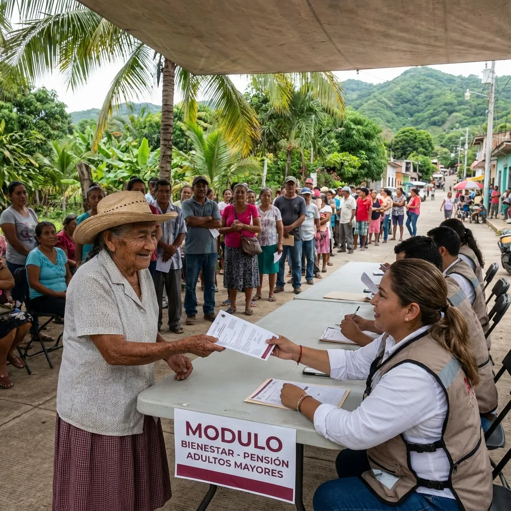 Beneficiario recibiendo pensión en módulo Colima