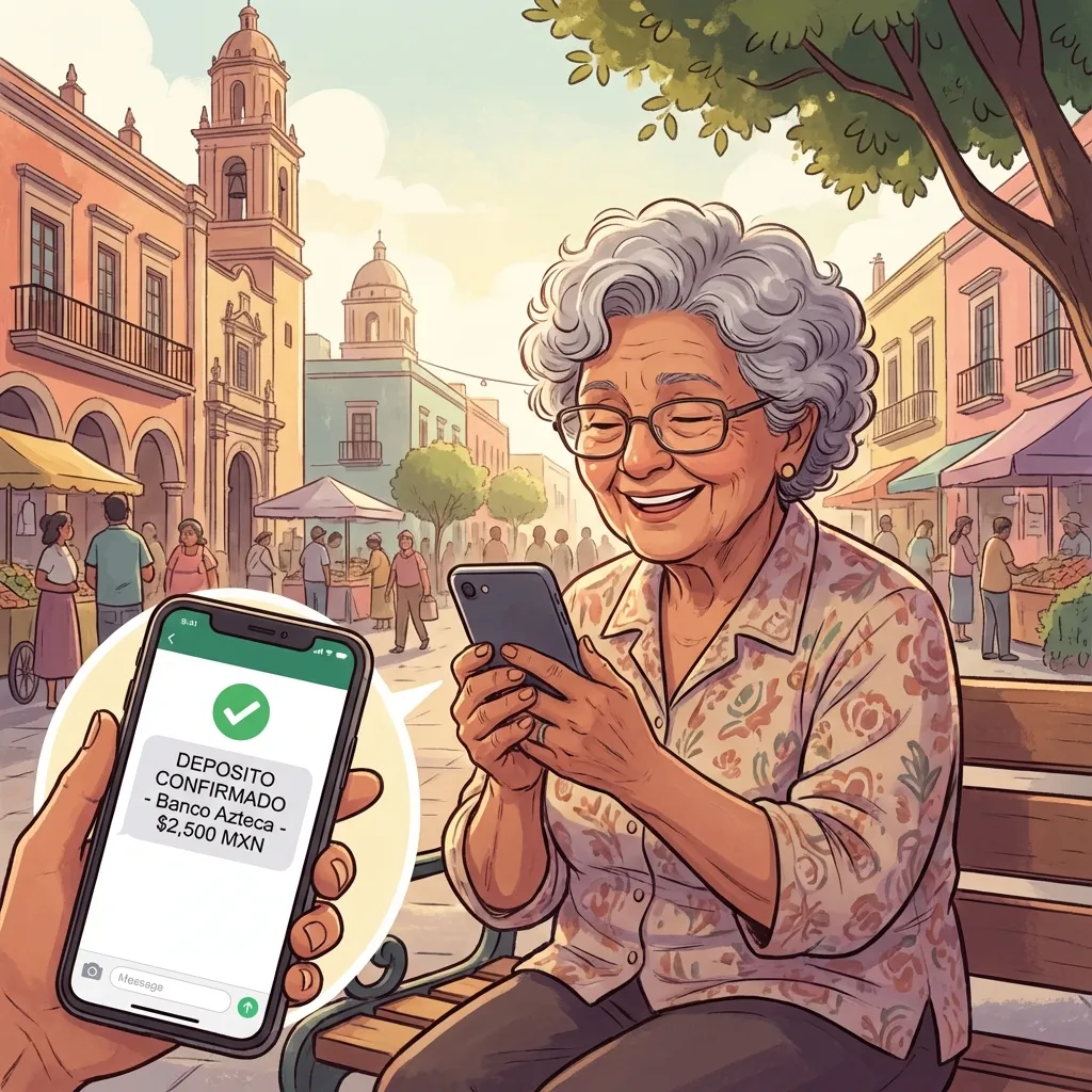 Adulto mayor recibiendo alerta de depósito