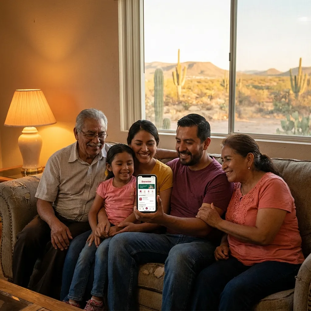 Familia usando app Bienestar en Durango