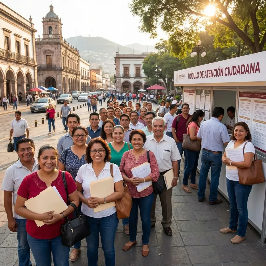 Beneficiarios en fila con documentos